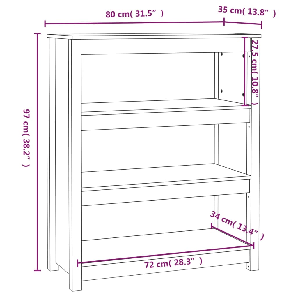 Book Cabinet White 80x35x97 cm Solid Wood Pine